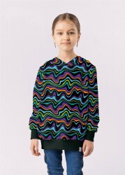Alpenfleece wilde bunte Linien - schwarz