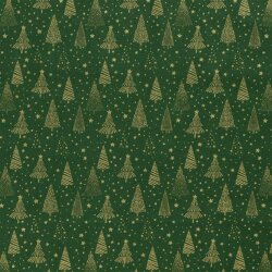 Baumwollpopeline Foliendruck Weihnachtsbäume mit Sternen - tannengrün