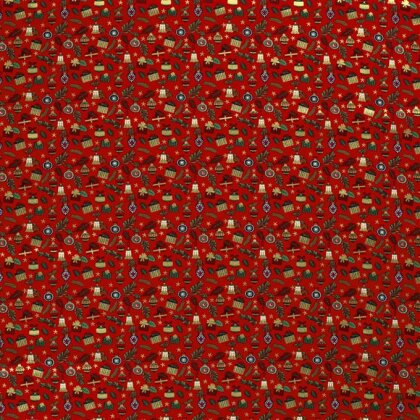 Baumwollpopeline Foliendruck Weihnachtsgeschenke - rot