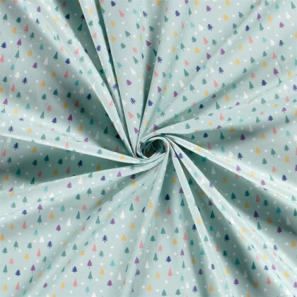 Baumwollpopeline bunte kleine Tannenbäume - hellmint