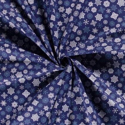 Baumwollpopeline Schneeflocken - blau/weiss