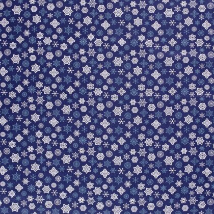 Baumwollpopeline Schneeflocken - blau/weiss