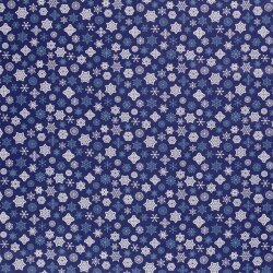 Baumwollpopeline Schneeflocken - blau/weiss