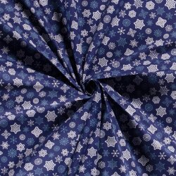 Baumwollpopeline Schneeflocken - blau/weiss