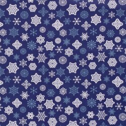 Baumwollpopeline Schneeflocken - blau/weiss