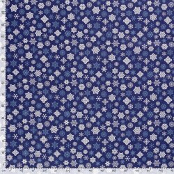 Baumwollpopeline Schneeflocken - blau/weiss