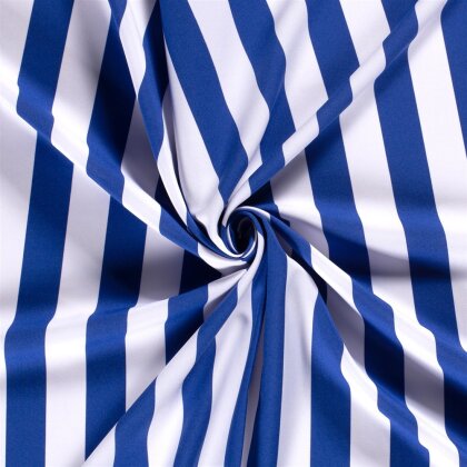 Modestoff Dekostoff breite Blockstreifen - weiss/blau