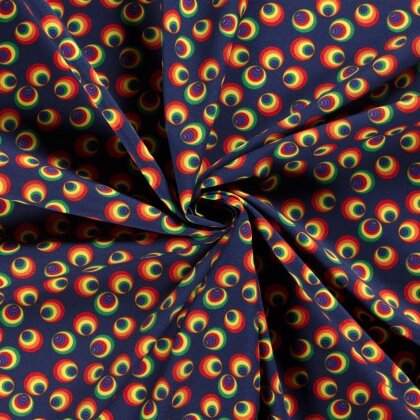 Modestoff Dekostoff Regenbogenkreise - blau