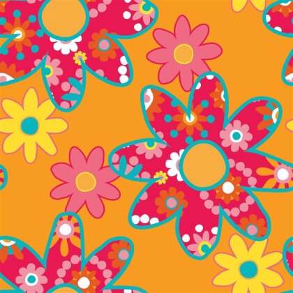 Modestoff Dekostoff 70er Blumen - orange
