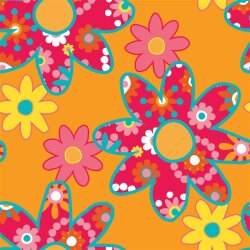 Modestoff Dekostoff 70er Blumen - orange