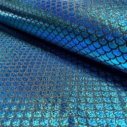 Folienjersey Meerjungfrauschuppen Hologramm Uni - blau