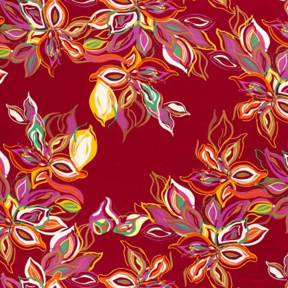 Viskose Jersey bunte grosse Blüten - tiefrot