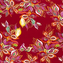 Viskose Jersey bunte grosse Blüten - tiefrot