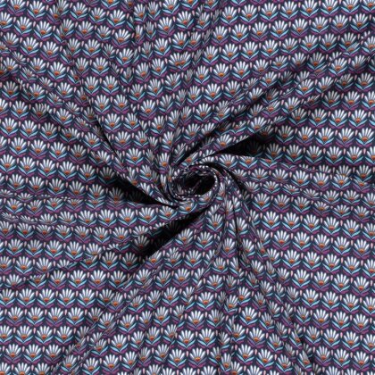 Viskose Popeline magische Blumenreihen - indigo