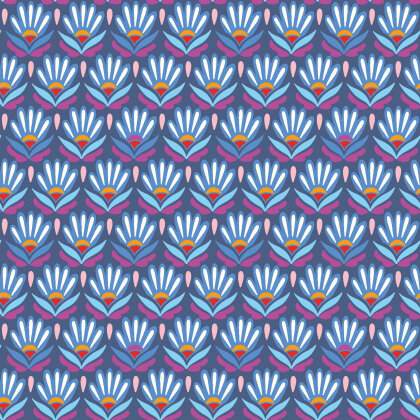 Viskose Popeline magische Blumenreihen - indigo