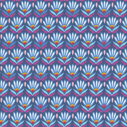Viskose Popeline magische Blumenreihen - indigo