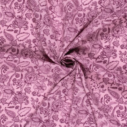 Viskose Popeline verzierte Blumenzweige - hell altpink