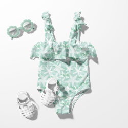 Funktions und Badeanzugstoff LSF50 Recycled Seesterne - hellmint