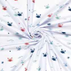 Funktions und Badeanzugstoff LSF50 Recycled kleine Krabben - weiss