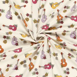Baumwolljersey Blumengitarren - creme