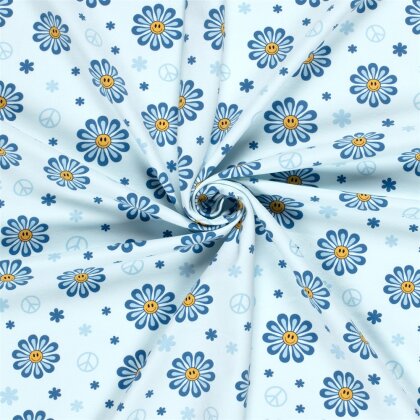 Baumwolljersey Peace Blumen - hellblau