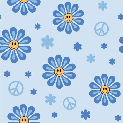 Baumwolljersey Peace Blumen - hellblau
