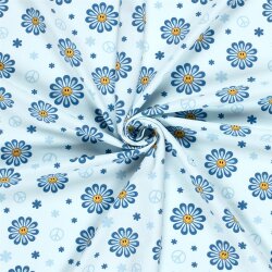 Baumwolljersey Peace Blumen - hellblau