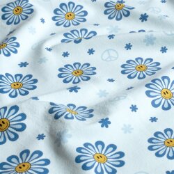 Baumwolljersey Peace Blumen - hellblau
