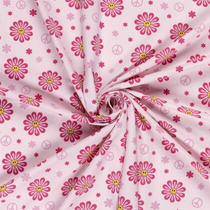 Baumwolljersey Peace Blumen - hellpink