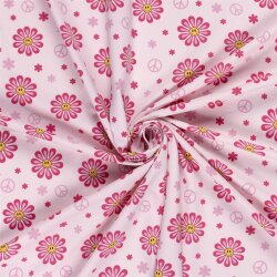 Baumwolljersey Peace Blumen - hellpink