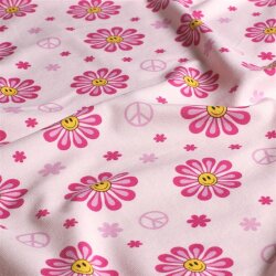 Baumwolljersey Peace Blumen - hellpink