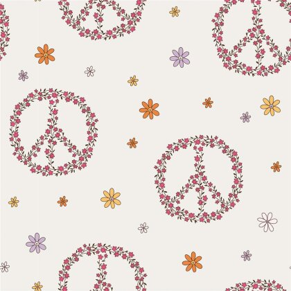 Baumwolljersey Blüten-Peace - creme