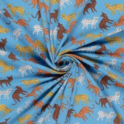 Baumwolljersey bunte Tiger - dunkelazurblau