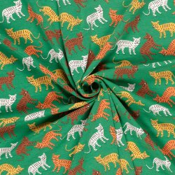Baumwolljersey bunte Tiger - grasgrün