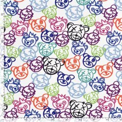 French Terry bunte Teddyköpfe - weiss