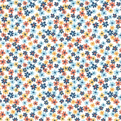 Baumwollpopeline kleine blaue Blumen - altweiss