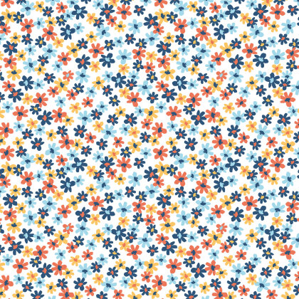 Baumwollpopeline kleine blaue Blumen - altweiss