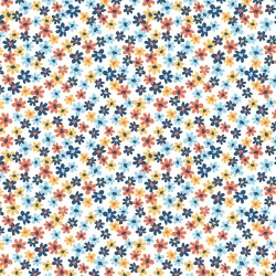 Baumwollpopeline kleine blaue Blumen - altweiss