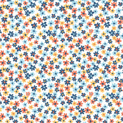 Baumwollpopeline kleine blaue Blumen - altweiss