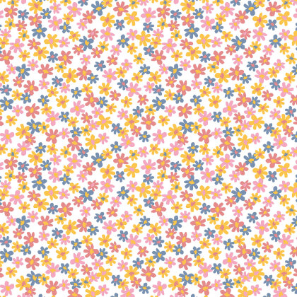 Baumwollpopeline kleine rosa Blumen - altweiss