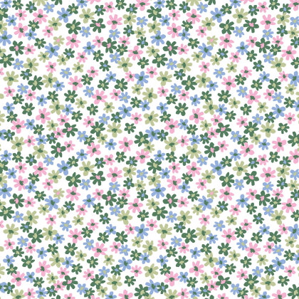 Baumwollpopeline kleine grüne Blumen - altweiss