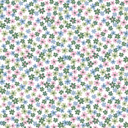 Baumwollpopeline kleine grüne Blumen - altweiss