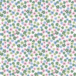 Baumwollpopeline kleine grüne Blumen - altweiss