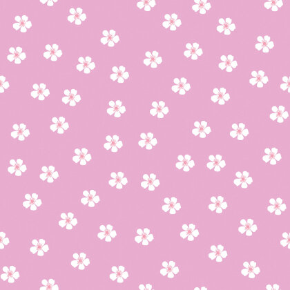 Baumwollpopeline weisse Blüten - hellpink