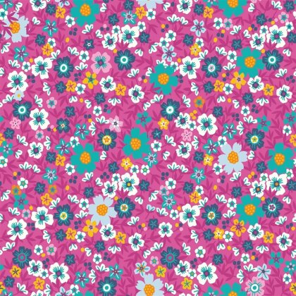 Baumwollpopeline bunte Blumen - pink