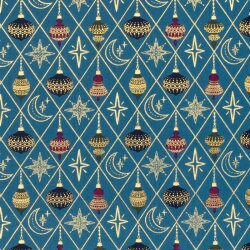 Baumwollpopeline Foliendruck Weihnachtsrauten - petrolblau
