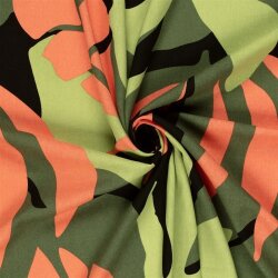 Viskose Leinen Blättermuster - kiwi