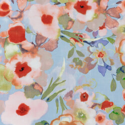 Baumwoll Viskose Mix Leinenoptik AquarellBlumen - hellblau