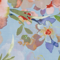 Baumwoll Viskose Mix Leinenoptik AquarellBlumen - hellblau