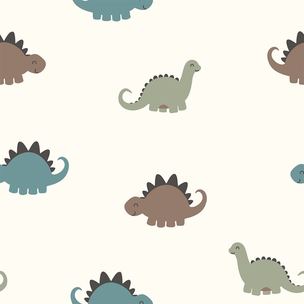 Baumwollflanell bunte Dinosaurier - creme